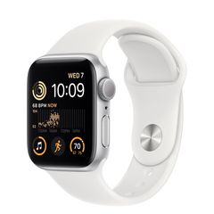 Умные часы Apple Watch Series SE Gen 2 40 мм из алюминия серебристого цвета, белый спортивный ремешок  (S/M 130–180mm)