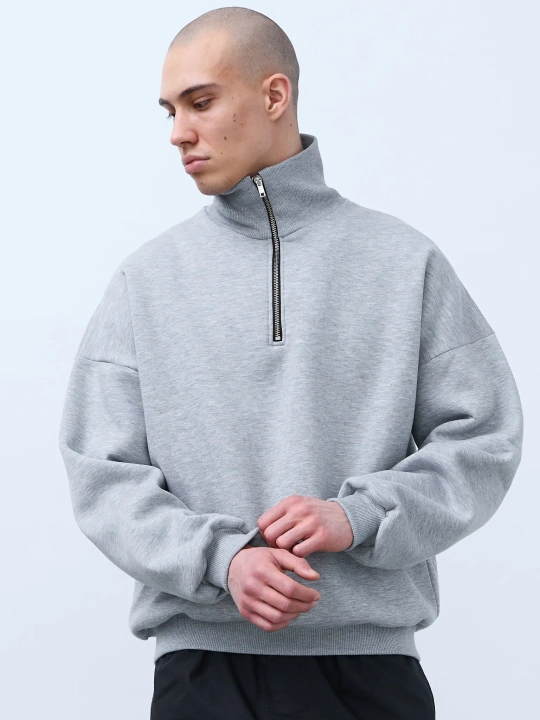 Свитшот с воротником на молнии с начесом (серый меланж)