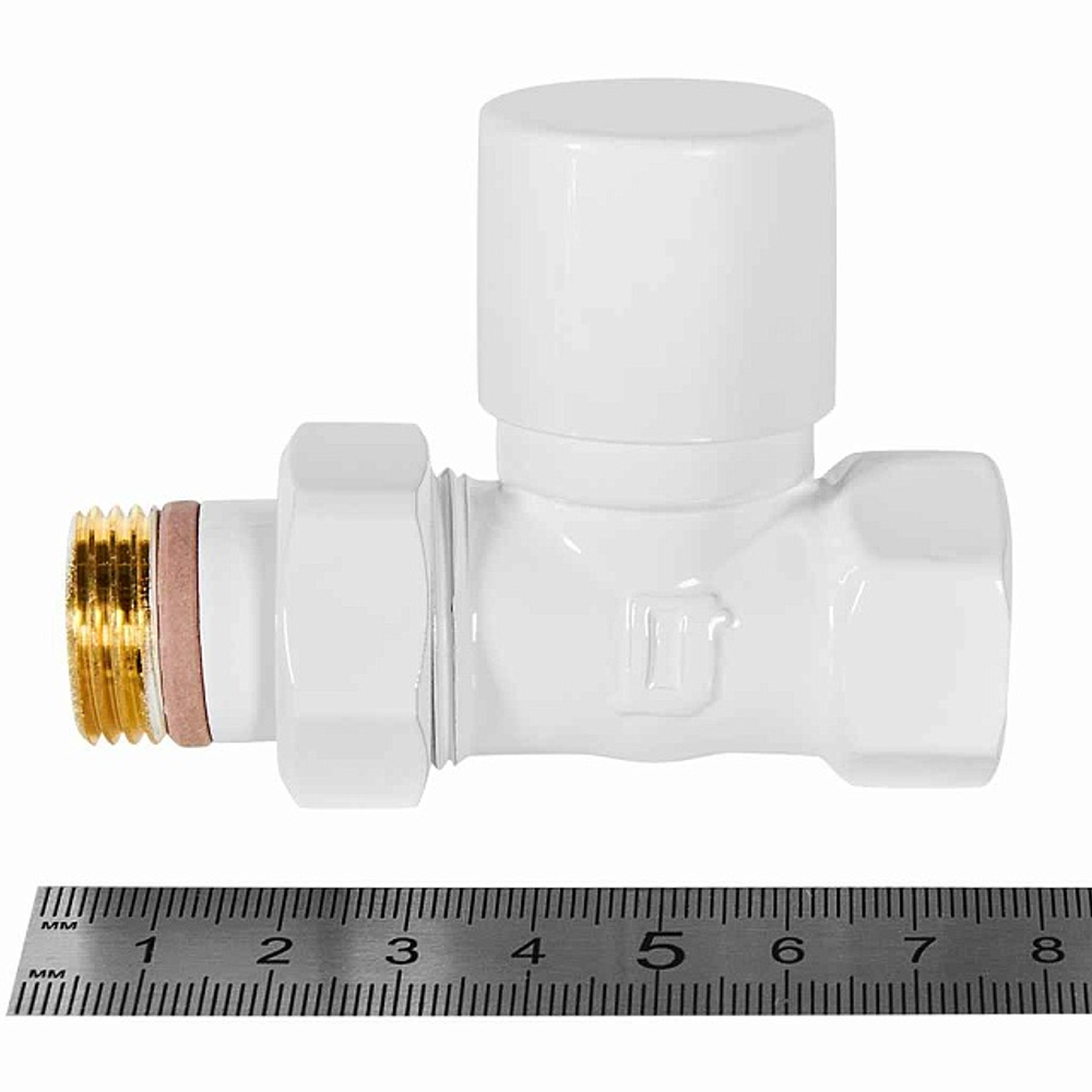 Клапан балансировочный прямой STOUT Design - 1/2" (ВР/НР-американка, PN10, Tmax 120°C, PTFE уплотнение, цвет белый)