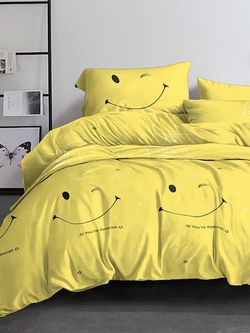 Постельное белье полисатин Simple House "Smile" евро Наволочка 50x70 см 2 шт Простынь на резинке 180x200 см Пододеяльник 200x215 см