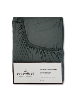 Сатиновая простынь на резинке EcoCotton 120х200 | темно-зеленая