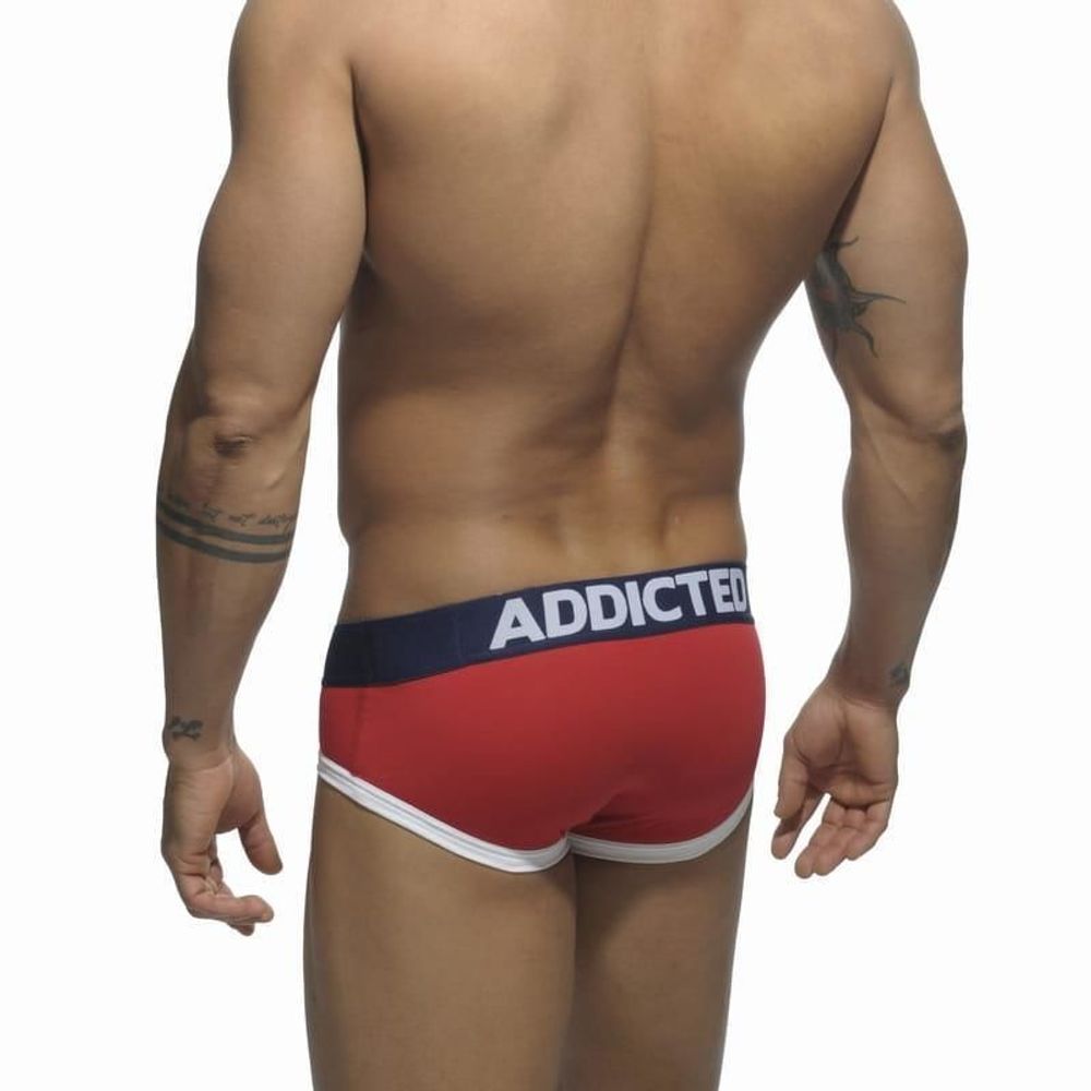 Мужские трусы брифы красные с синей резинкой ADDICTED Basic Brief Pop Red