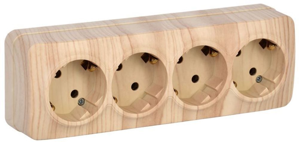 Розетка 4-м ОП GLORY РС24-3-ХС 16А с заземл. сосна IEK ERH41-K34-16 Розетка 4-м ОП GLORY РС24-3-ХС 16А с заземл. сосна IEK ERH41-K34-16