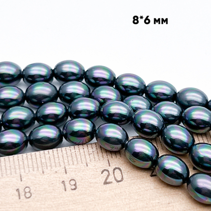 "Майорка" рис, цвет черный АВ, размер около 8*6 мм, цена за 24-25 шт (1/2 нити)