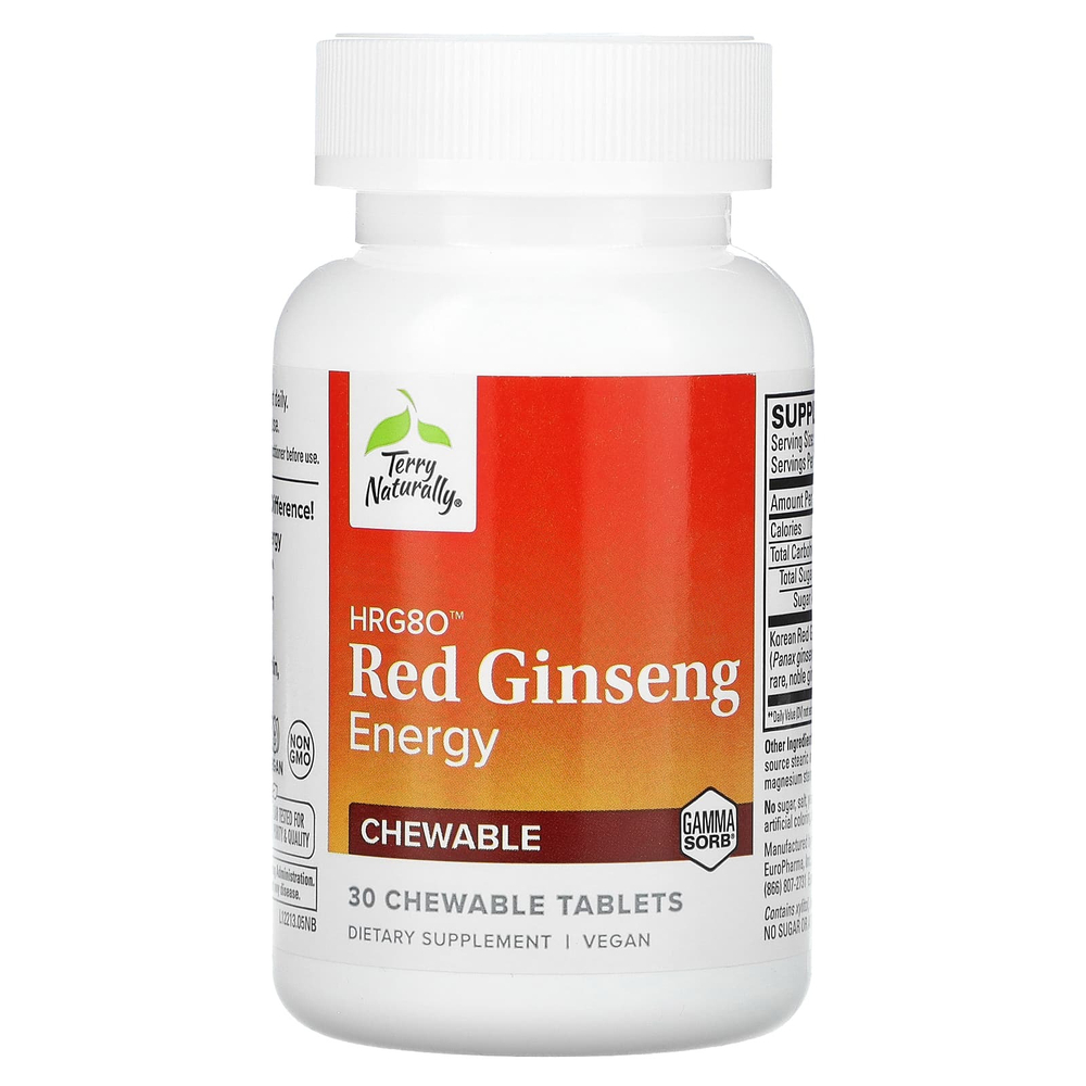 Terry Naturally, HRG80 Red Ginseng Energy, 30 жевательных таблеток (100 мг на таблетку)