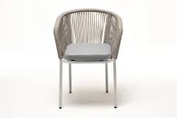 "Марсель" стул плетеный из роупа, каркас алюминий светло-серый (RAL7035) муар, роуп серый меланж круглый, ткань светло-серая