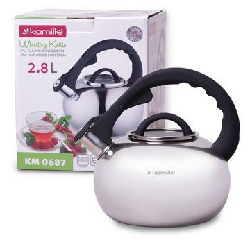 Чайник 2,8 л. из нержавеющей стали со свистком Kamille KM 0687 и стеклянной крышкой