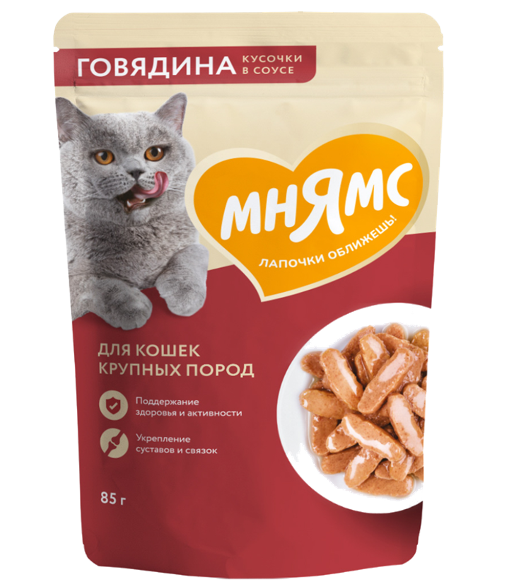 Мнямс Кусочки в соусе Говядина для крупных кошек 85гр.
