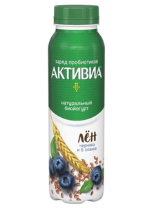 ЙОГУРТ ПИТЬЕВОЙ С ЧЕРНИКОЙ ЗЛАКАМИ ЛЬНОМ 2.1% 270ГР АКТИВИА