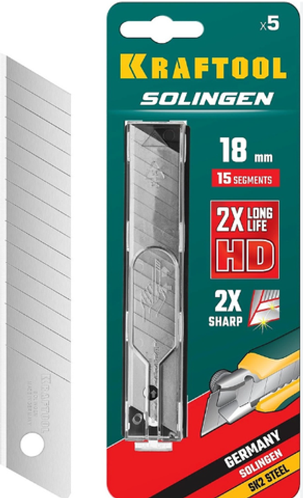 Лезвие сменные, KRAFTOOL "SOLINGEN" сегм. легированная инструментальная сталь, 18мм, 5шт.(20уп)