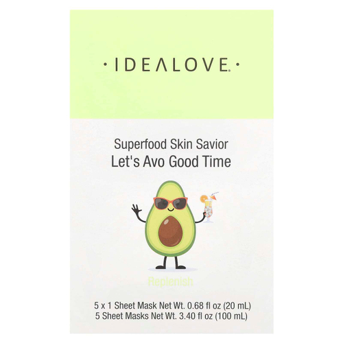 Idealove, Superfood Skin Savior, маска для лица с суперфудами, авокадо, 5 шт. по 20 мл (0,68 жидк. унции)