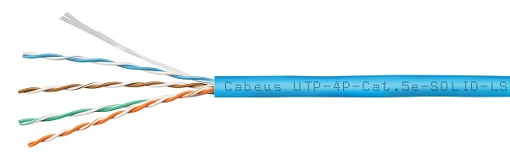Кабель витая пара U/UTP 5e кат. 4 пары Cabeus UTP-4P-Cat.5e-SOLID-LSZH-BL