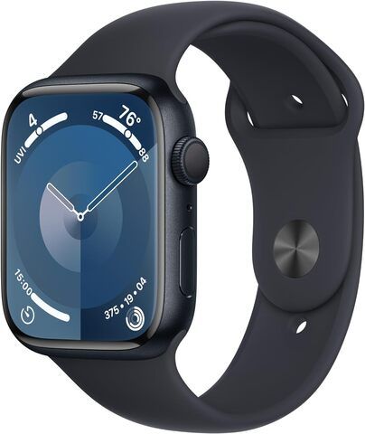 Умные часы Apple Watch Series 9 45 мм из алюминия цвета «тёмная ночь», спортивный ремешок «тёмная ночь» (S/M 130–180mm)