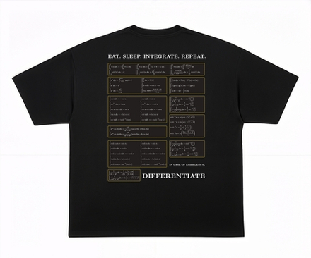 Футболка CONST оверсайз премиум, 100% хлопок, чёрная, унисекс, принт "EAT. SLEEP. INTEGRATE. REPEAT." для технарей и математиков