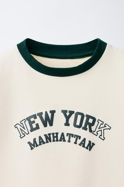 ZARA ФУТБОЛКА INTERLOCK ПРЯМОГО КРОЯ С КОНТРАСТНОЙ ОТДЕЛКОЙ, ЭКРЮ