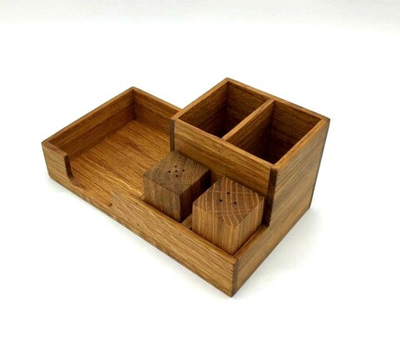 Органайзер для столовых приборов c набором для специй; дуб;H=106,L=230,B=130мм