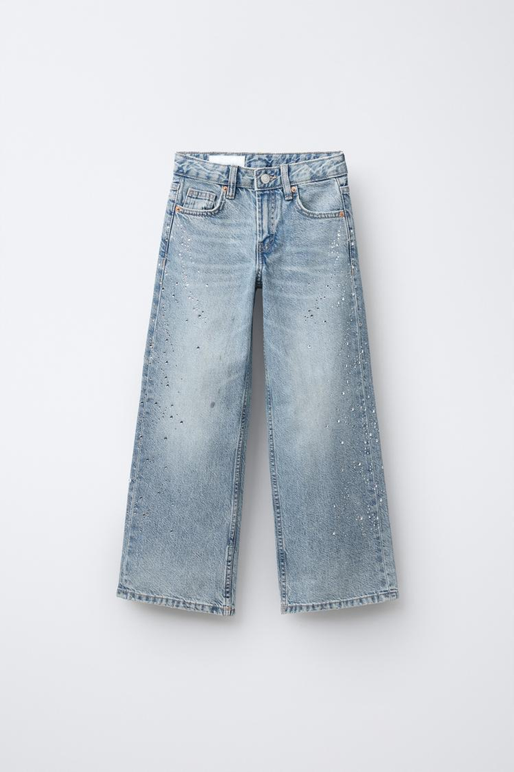 ZARA ДЖИНСЫ WIDE LEG СО СТРАЗАМИ, СИНИЙ