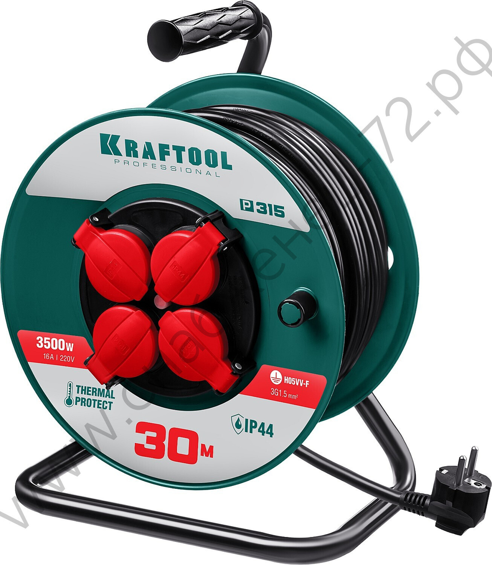 KRAFTOOL P-315, ПВС 3х1.5 30м, 3500Вт IP44, Силовой удлинитель на катушке (55084-30)