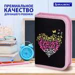 Пенал BRAUBERG 1 отделение полиэстер 21х14 см "Shining heart" (2 штуки в упаковке)
