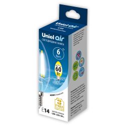 LED-C35-6W-NW-E14-CL GLA01TR Лампа светодиодная. Форма свеча. прозрачная. Серия Air. Белый свет 4000K. Картон. ТМ Uniel