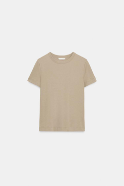 ZARA ФУТБОЛКА INTERLOCK С КОРОТКИМИ РУКАВАМИ, БЕЖЕВЫЙ