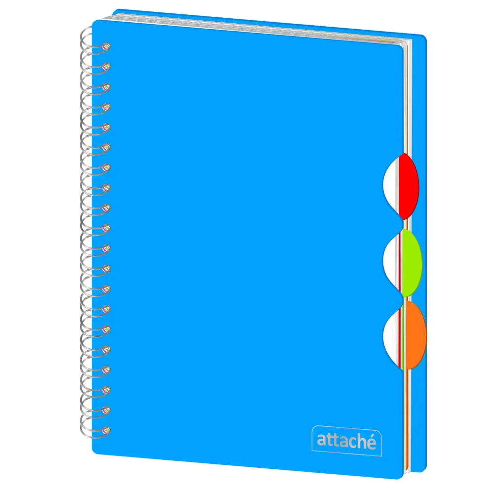 Бизнес-тетрадь Attache А4,100л,кл,спир,обл.пластик,с разделителями,голубой