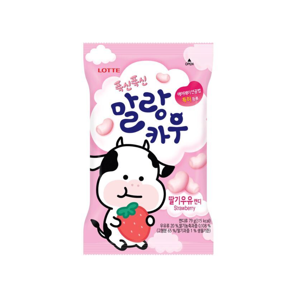 Конфета жевательная молочная со вкусом клубники, м/у, 79 гр Lotte Korea MALANG COW STRAWBERRY