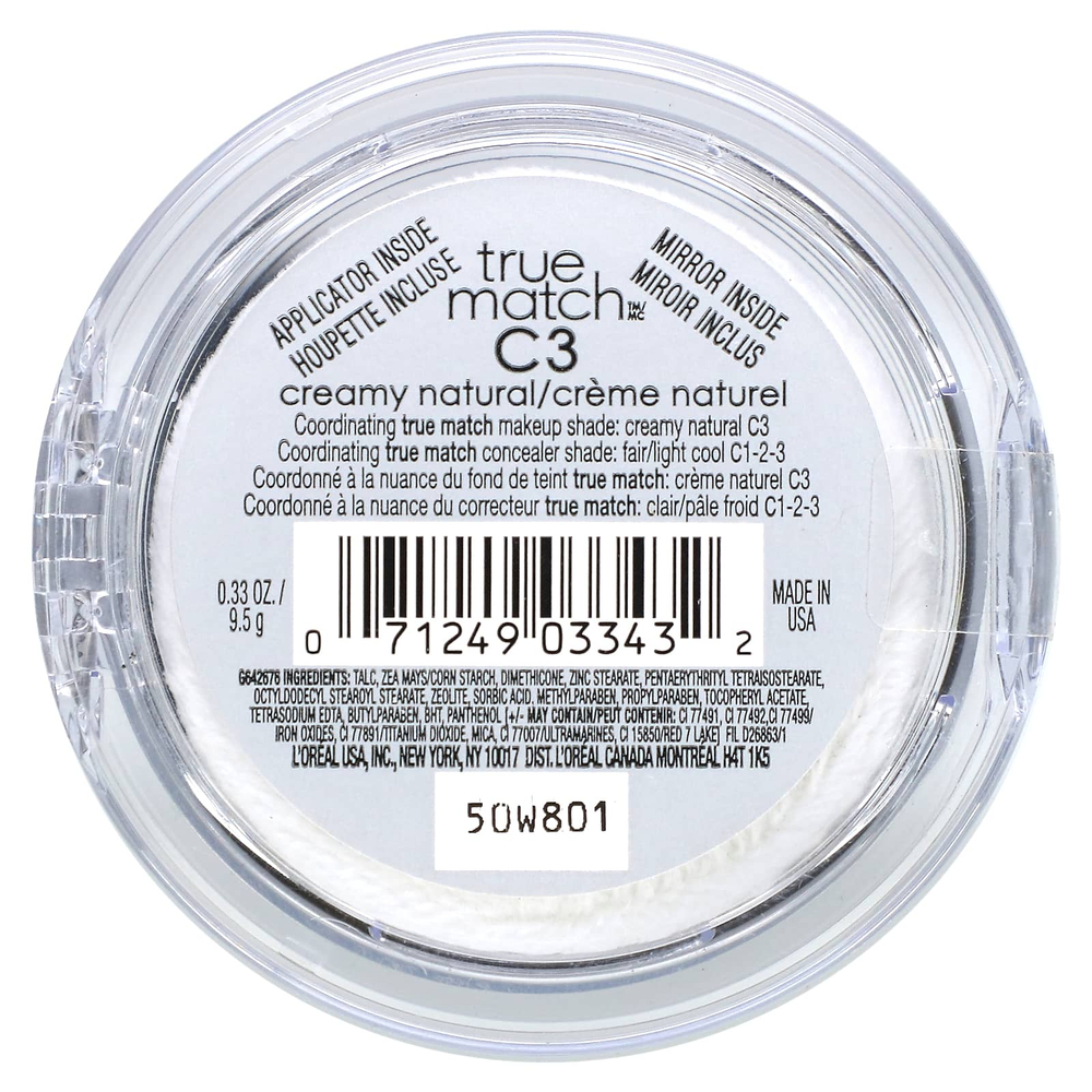 L'Oréal, True Match, супер-смешиваемый порошок, C3, кремовый, натуральный, 9,5 г (0,33 унции)