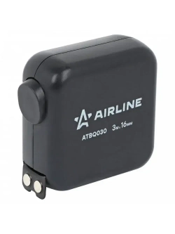 Рулетка в ударопрочном корпусе 3мх16мм, автостоп, магнитный зацеп, двуст. шкала AIRLINE ATBQ030