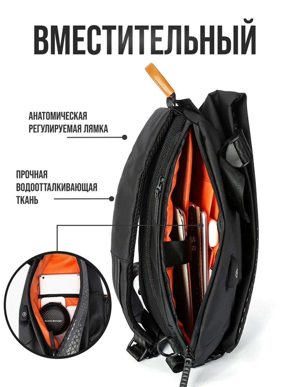 Рюкзак маленький городской с зарядкой с одной лямкой
