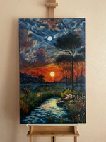 Картина маслом на холсте "Солнце и Луна" 70х110 см. Деревянный подрамник. Художник Наталия Осадчук