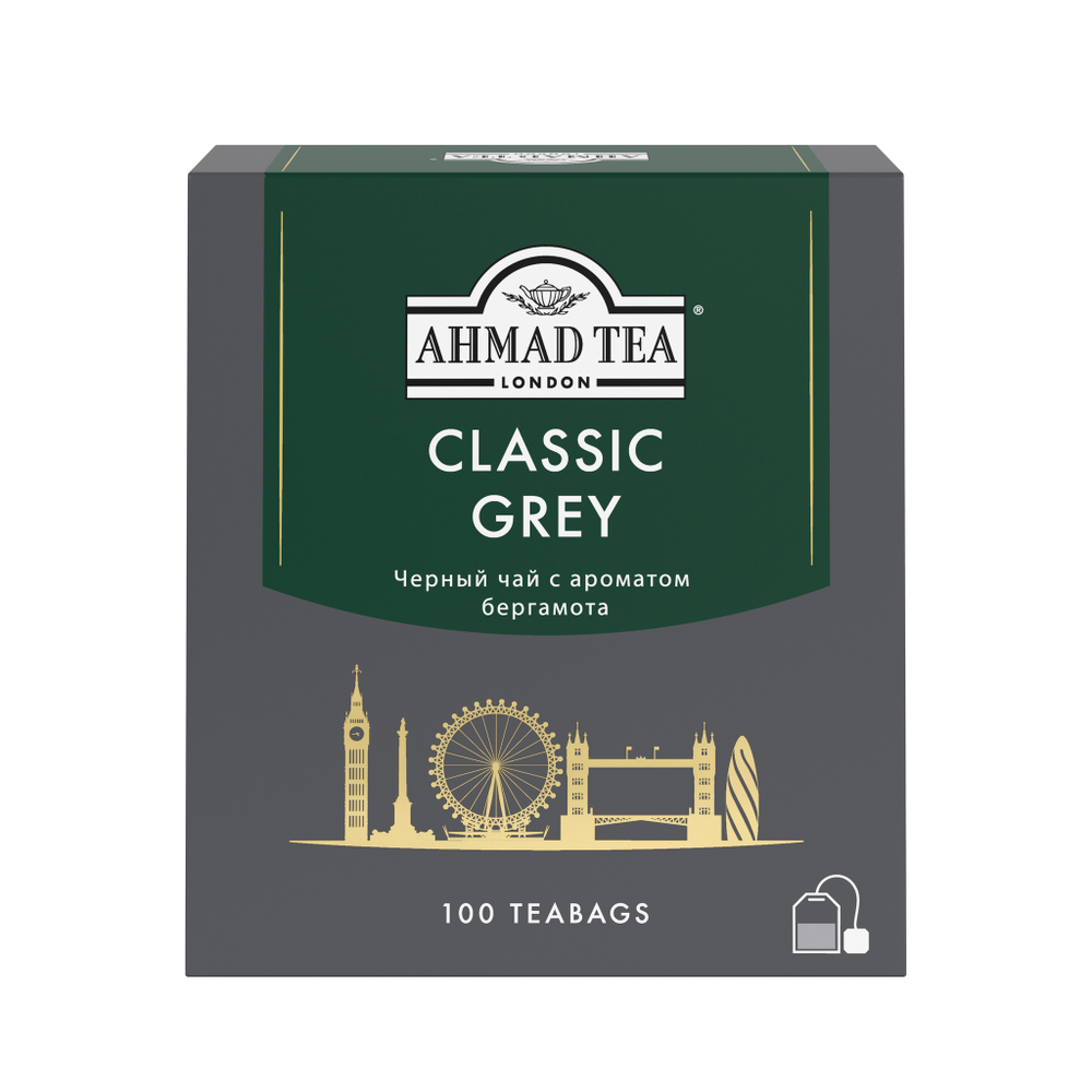Чай "Ahmad Tea", Чай Классик Грей, черный, пакетики с ярлычками, 100х1,9г