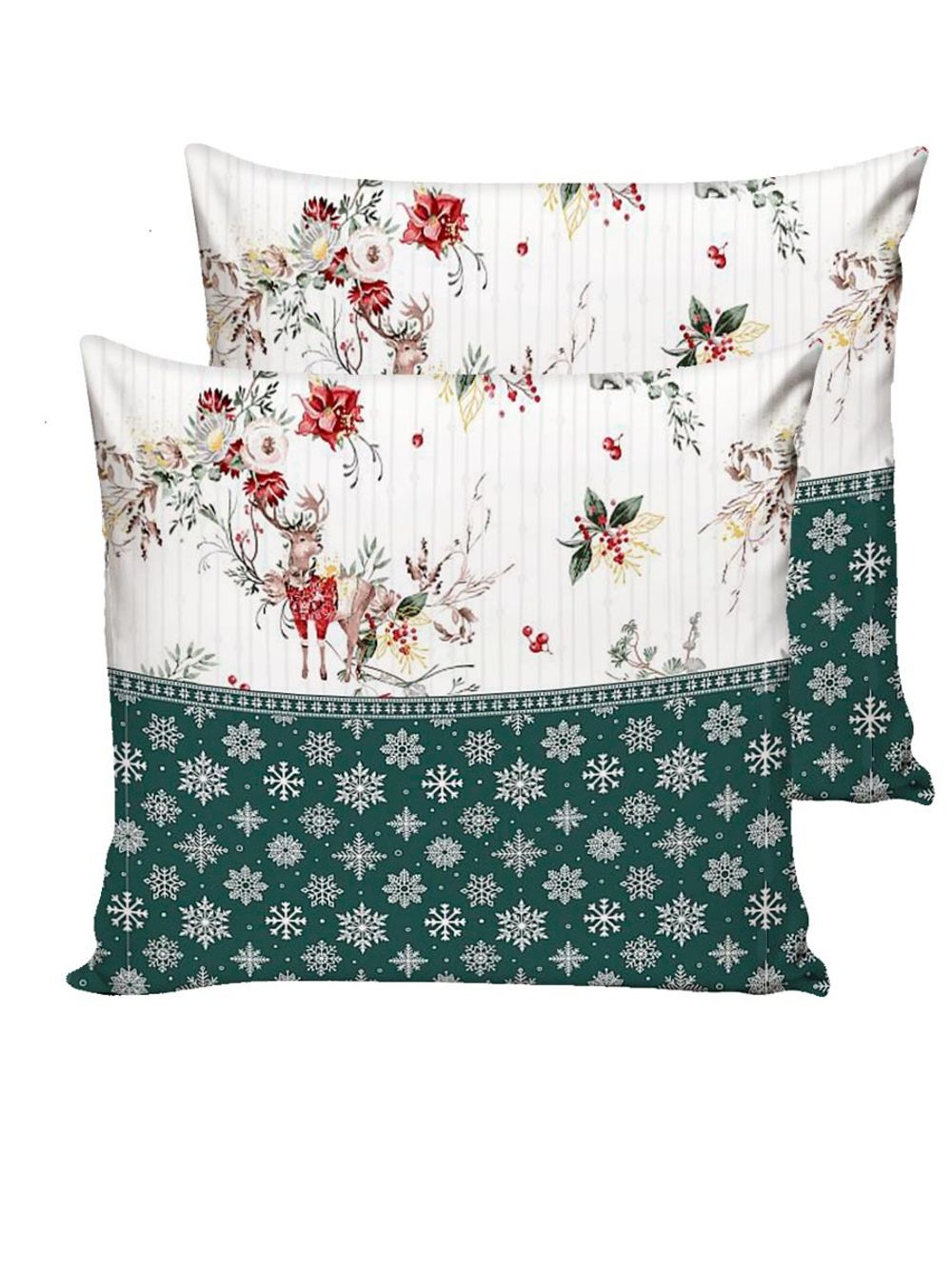 Наволочка комплект 2шт перкаль Сказка "Сочельник (зел)" 70x70 см на молнии