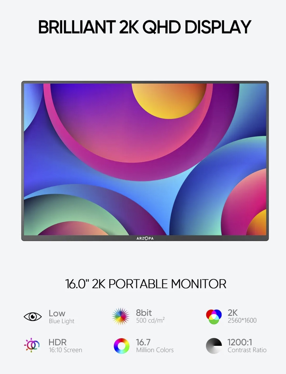 16" Портативный монитор Arzopa A3C WQXGA IPS 2560x1600, 144 Гц