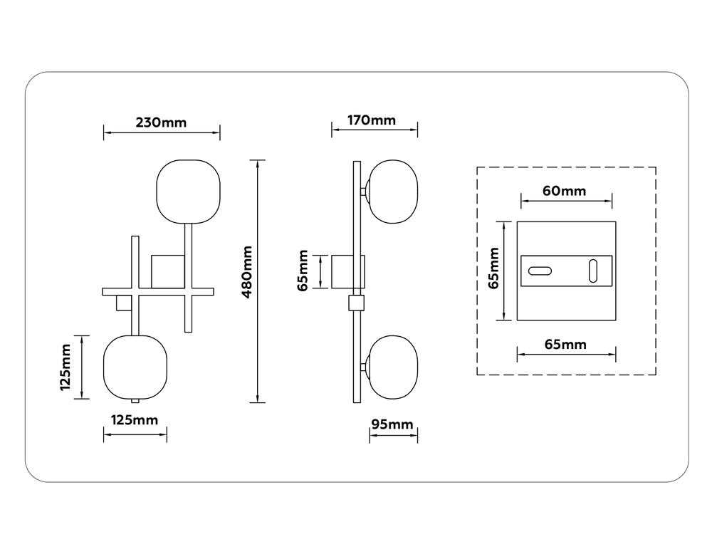 Светильник настенный LH51019/2 BK/BS/FR черный/латунь/белый матовый G9*2 max 28W 230*170*480