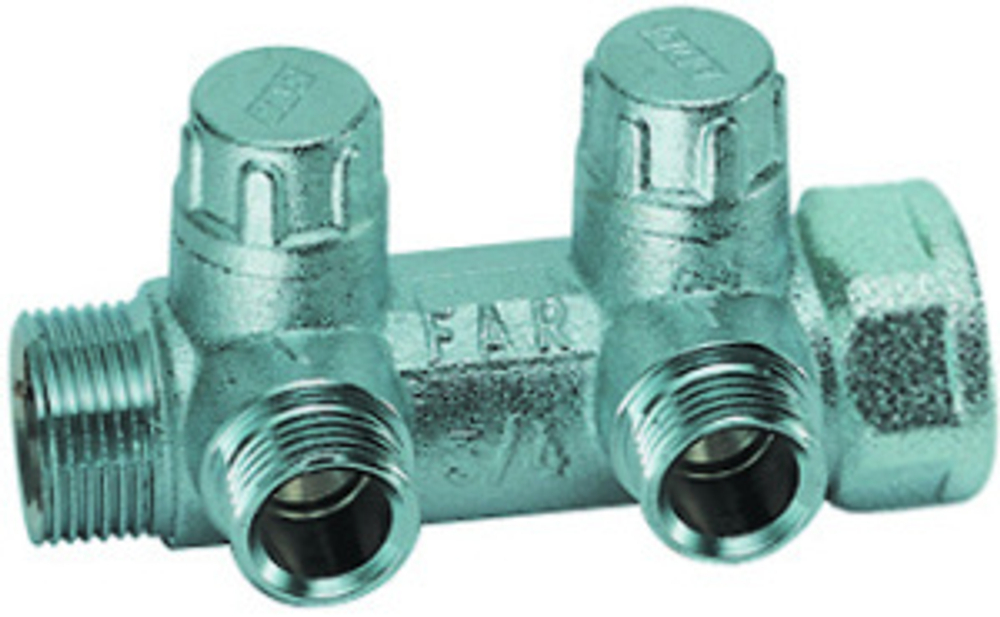 Коллектор запорный 3/4", НР-ВР, 2 отвода М24х19 FAR