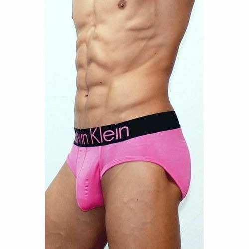 Мужские трусы брифы розовые с черной резинкой Calvin Klein Black Waistband