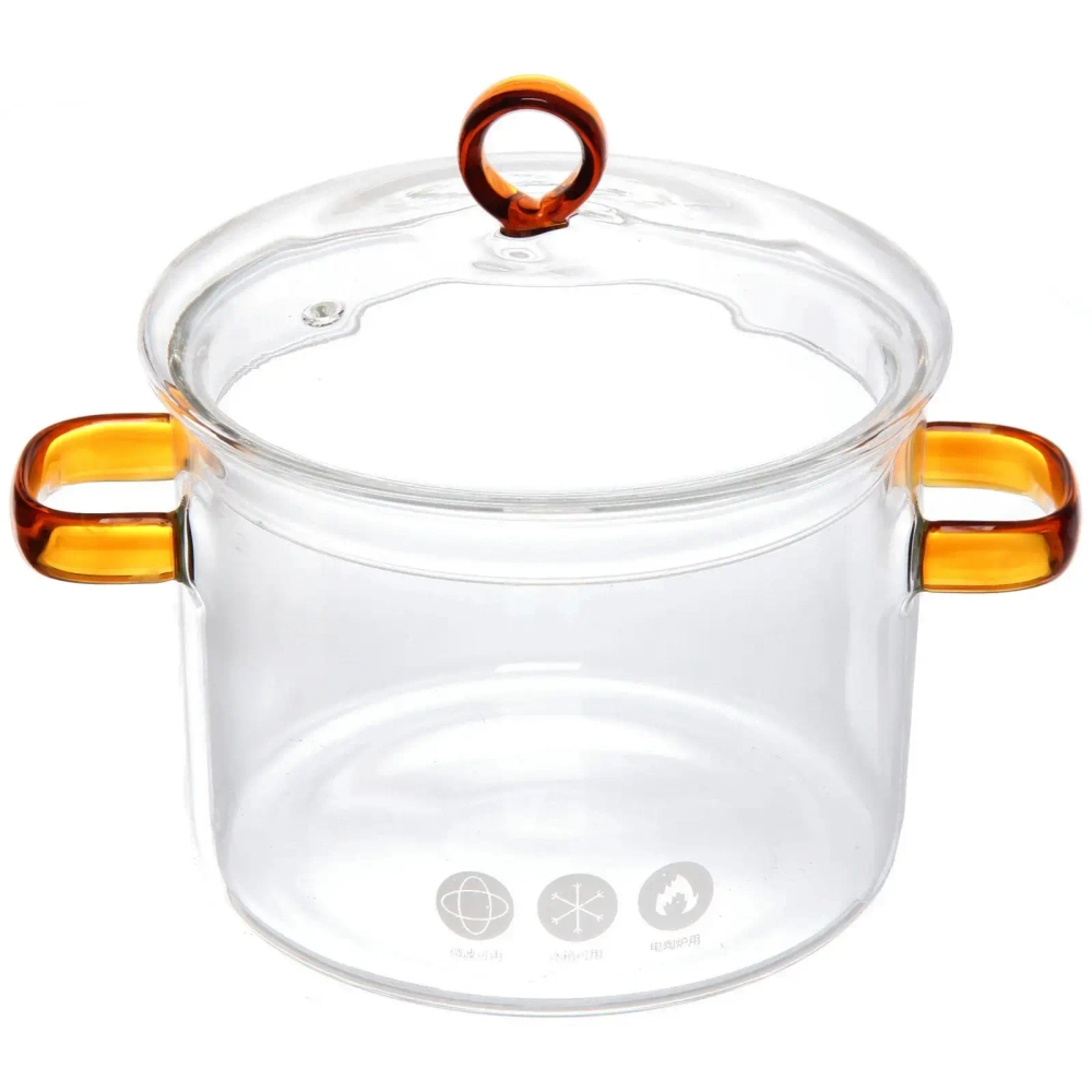 Кастрюля из боросиликатного стекла 1,5л «Хай-Тек» со стеклянными цветными ручками