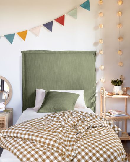 Изголовье из льняной ткани зеленого цвета Tanit со съемным чехлом 106 x 106 см