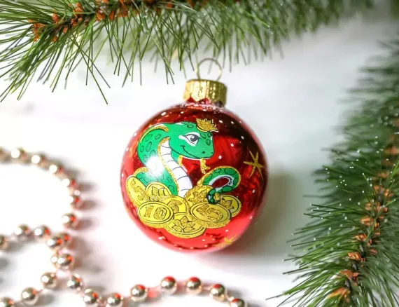 С29/2 Стеклянный шар Змея 60 мм., красный, Ёлочка