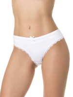 Хлопковые трусики-слипы с обработкой плоским кружевом (Размер: S) (Цвет: деним (грязно-синий))