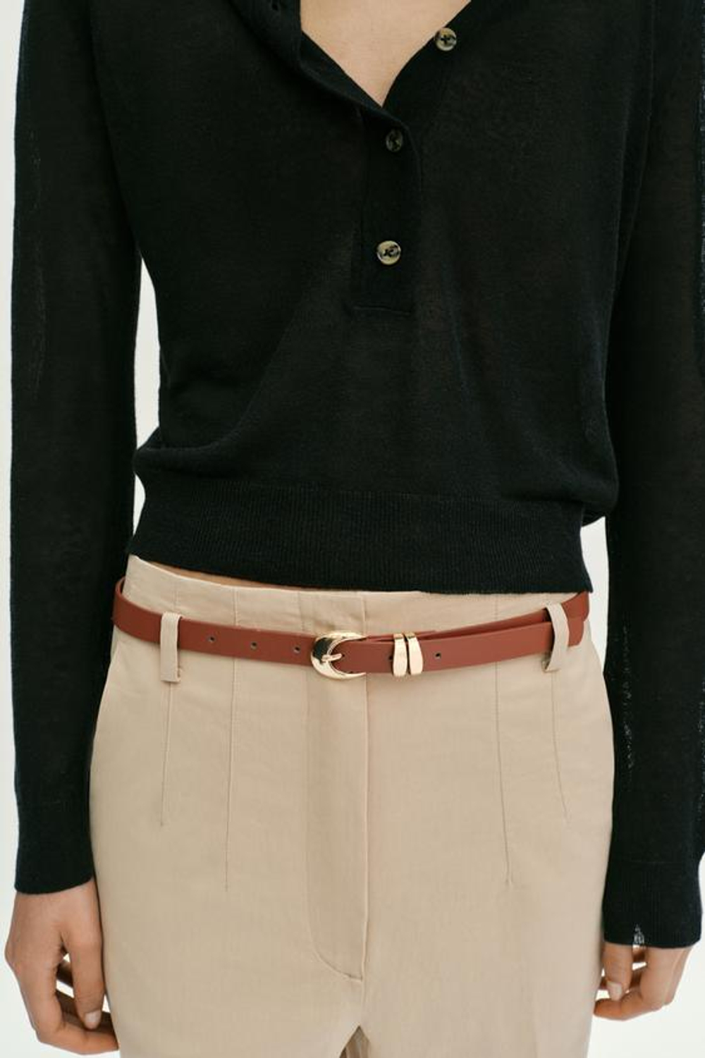 ZARA БРЮКИ С ВЫСОКОЙ ПОСАДКОЙ И РЕМНЕМ, СВЕТЛЫЙ ЖЕЛТО-КОРИЧНЕВЫЙ