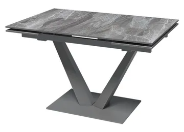 Стол "МАЛИБУ" 120-180, керамика Italian Light Grey глянцевый, R-6, опоры черный муар