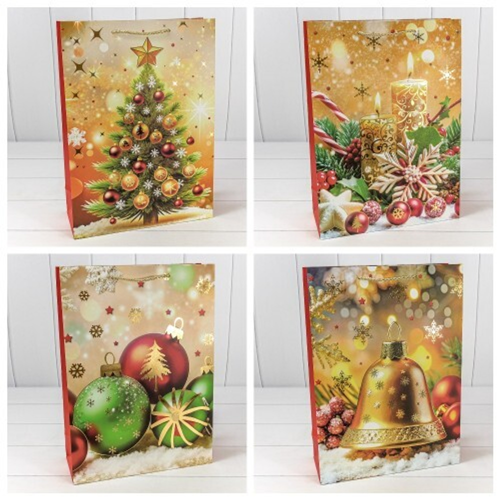 Пакет подарочный 30 х 41.5 х 12 см Набор 4 шт "Новый год" (Микс)