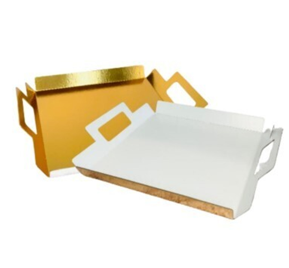 Поднос с Ручками 1.5мм (белый/золото) 29х29 см