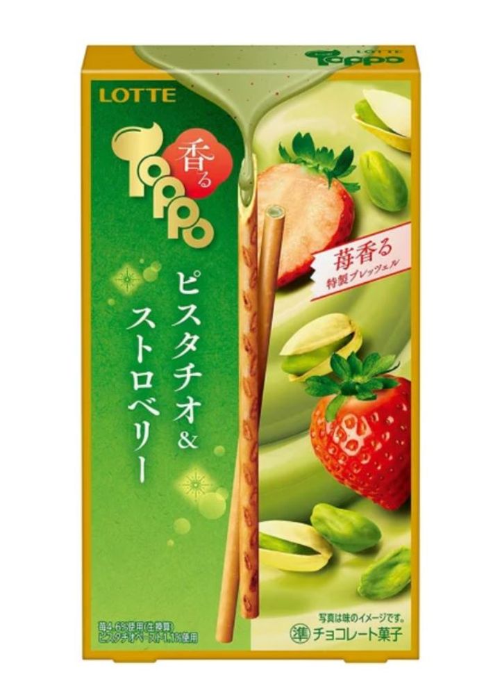 Палочки шоколадные Toppo со вкусом фисташки и клубники Lotte, 72 гр