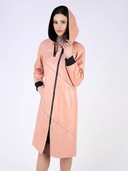 Кожаный плащ длинный с капюшоном пальто