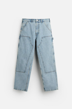 ZARA ДЖИНСЫ CARPENTER С КАРМАНАМИ, СИНИЙ