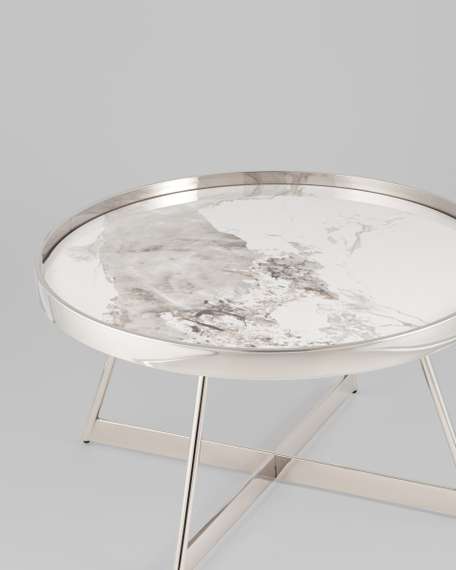 Журнальный столик Гера 80*80см белая керамика сталь серебро