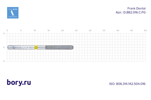 Бор алмазный желтый Frank Dental типа FG - D.882.016.C.FG